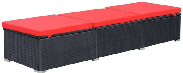 VidaXL Napozóágy - Fekete Polyrattan - Piros Párna