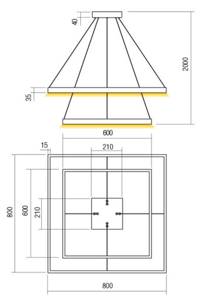 FEBE modern LED csillár, matt fehér, szögletes, 6800 lumen, 4000K