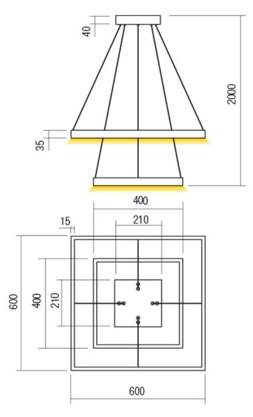 FEBE modern LED csillár, matt fekete, szögletes, 75W/4000K