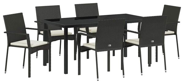 VidaXL Kert étkező szett párnával 7 pcs Fekete polirattan