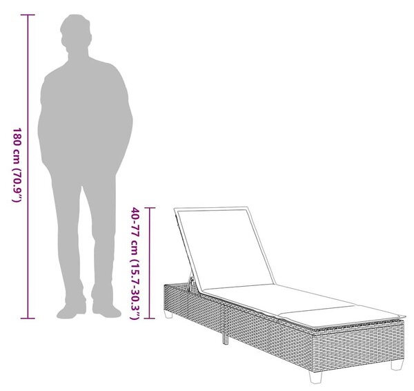 VidaXL szürke polyrattan napozóágy párnákkal 55x200x25,5 cm