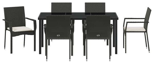 VidaXL Kert étkező szett párnával 7 pcs Fekete polirattan