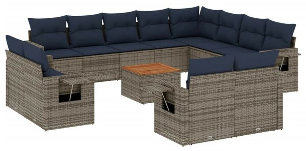 13 db szürke polyrattan kerti kanapégarnitúra párnákkal