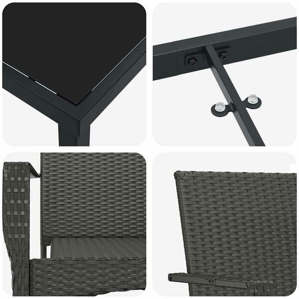 VidaXL Kert étkező szett párnával 7 pcs Fekete polirattan