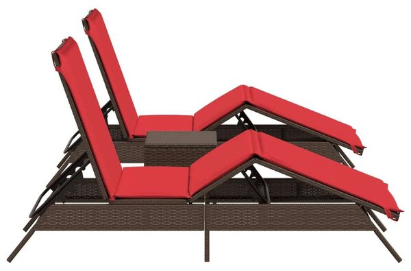 VidaXL Napozóágy Szett - 2 db, Barna Polyrattan