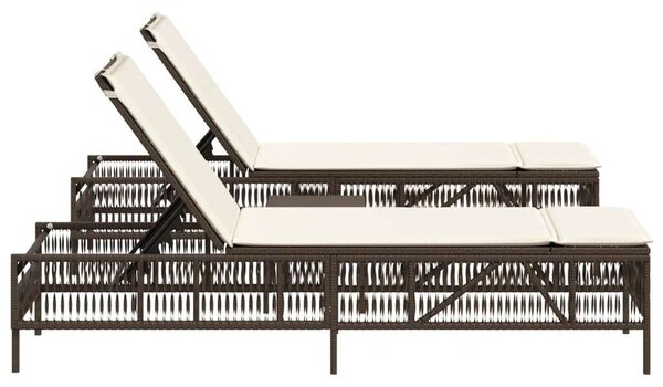VidaXL Napozóágy Szett - 2 db, Barna Polyrattan