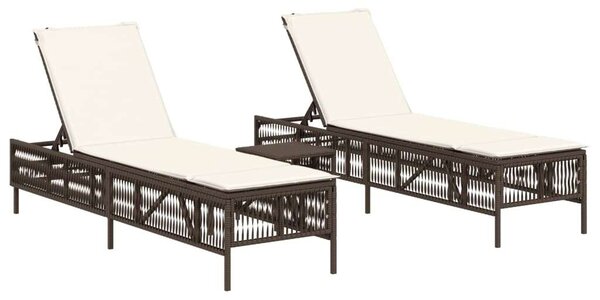 VidaXL Napozóágy Szett - 2 db, Barna Polyrattan