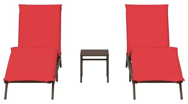 VidaXL Napozóágy Szett - 2 db, Barna Polyrattan