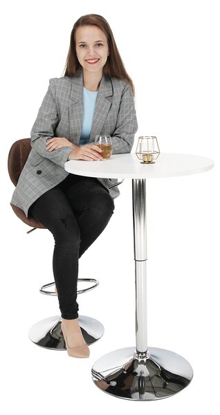 Bárasztal, magasság állítással, króm/fehér, átmérő 60 cm, BRANY 2 NEW