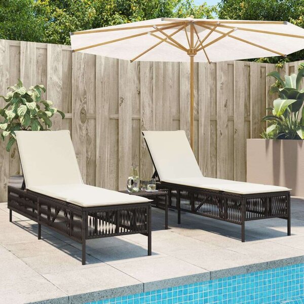 VidaXL Napozóágy Szett - 2 db, Barna Polyrattan