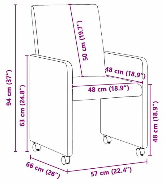 VidaXL Étkező Székek kerekekkel 2 pcs Barna 57 x 66 x 94 cm Műbőr