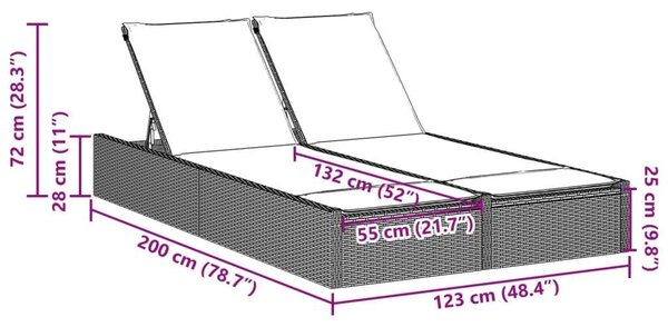 VidaXL Dupla Napozóágy - Polyrattan - Szürke - 200cm