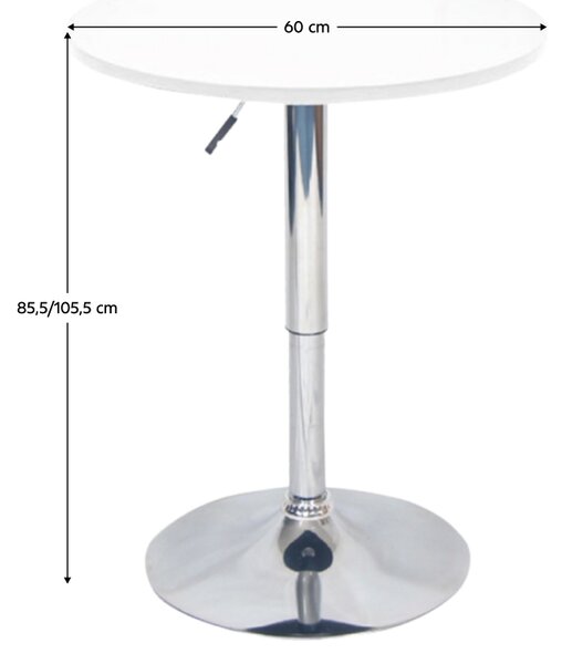Bárasztal, magasság állítással, króm/fehér, átmérő 60 cm, BRANY 2 NEW