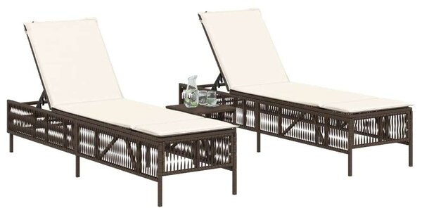 VidaXL Napozóágy Szett - 2 db, Barna Polyrattan