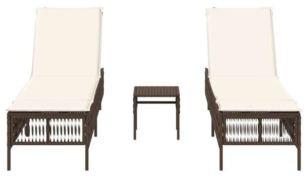 VidaXL Napozóágy Szett - 2 db, Barna Polyrattan