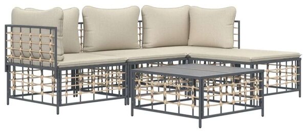 VidaXL 4-részes antracitszürke polyrattan kerti ülőgarnitúra párnákkal