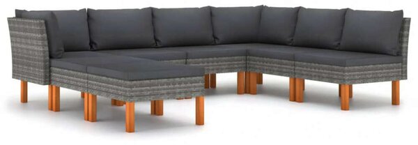 Polyrattan Kerti Ülőgarnitúra - 8 részes - Szürke