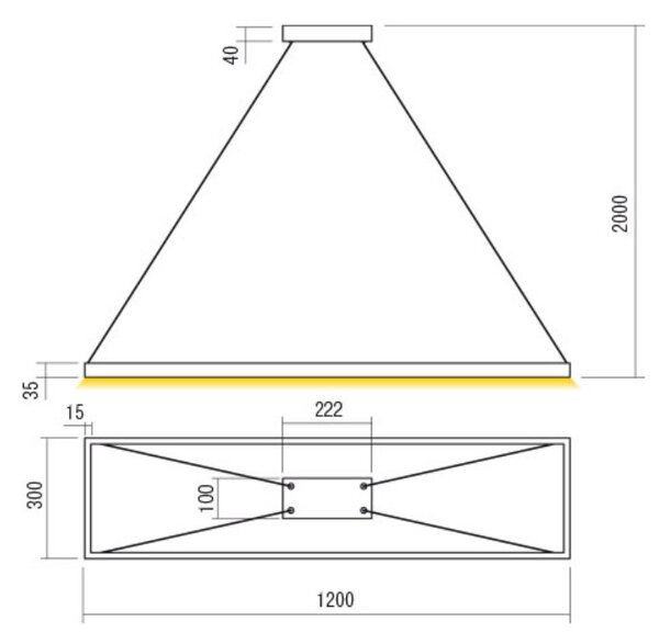 FEBE modern LED függőlámpa, matt arany, 30x120 cm, 4000K