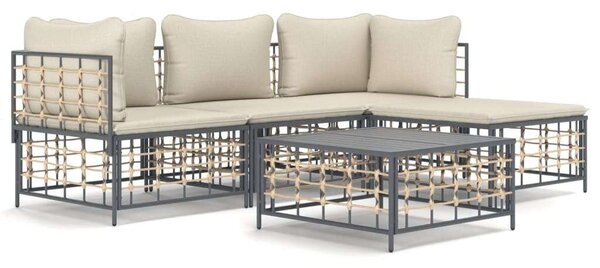 VidaXL 4-részes antracitszürke polyrattan kerti ülőgarnitúra párnákkal