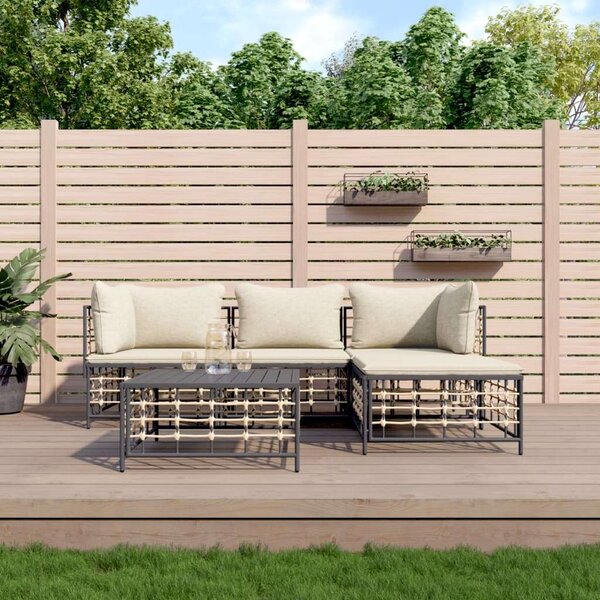 VidaXL 4-részes antracitszürke polyrattan kerti ülőgarnitúra párnákkal