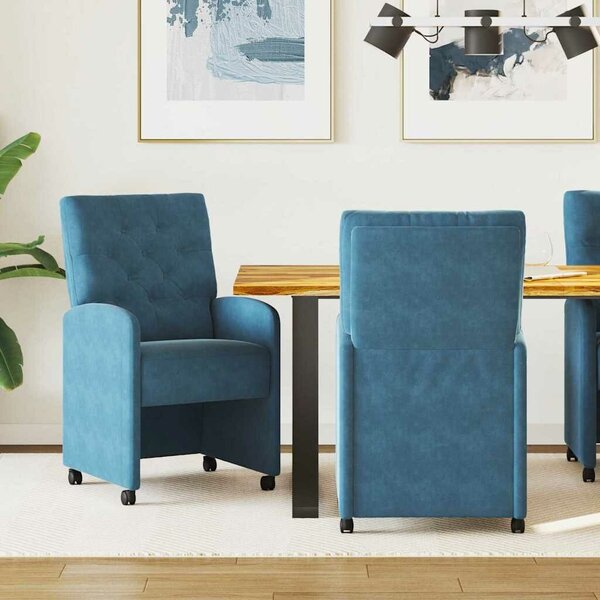 VidaXL Étkező Székek kerekekkel 2 pcs Kék 58 x 67 x 97 cm Bársony