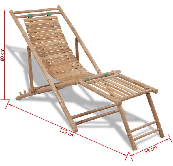 VidaXL Bambusz Napozószék Lábtartóval - Összecsukható - 152cm