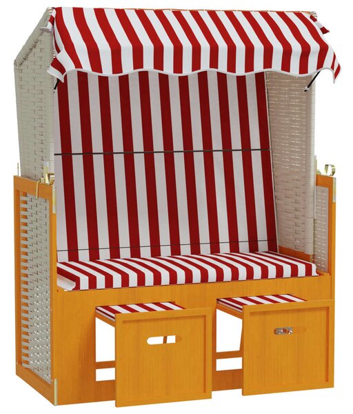 VidaXL piros és fehér polyrattan és tömör fa strandszék tetővel