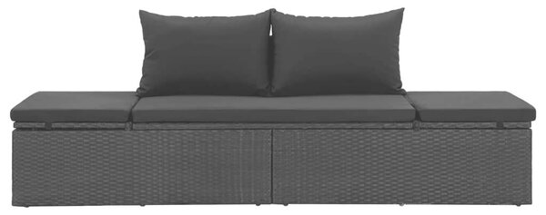Vidaxl polyrattan napozóágy párnákkal, fekete
