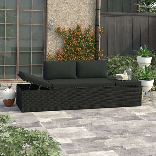 Vidaxl polyrattan napozóágy párnákkal, fekete