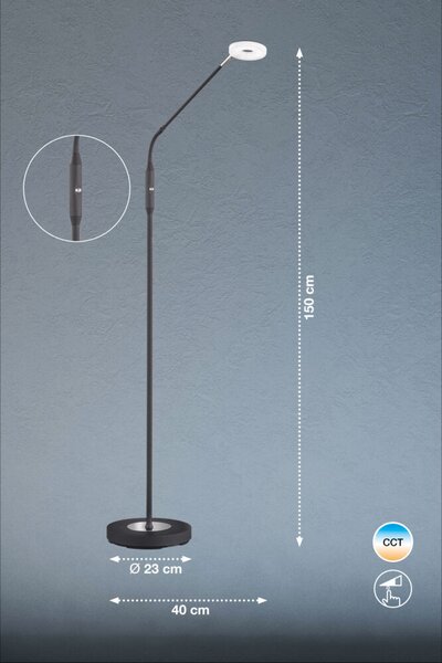 CCT LED Állólámpa, Dent , 1x LED 6W , homok fekete /, 40299