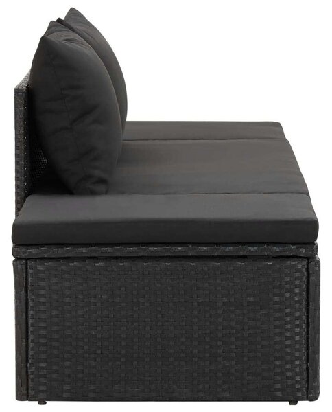 Vidaxl polyrattan napozóágy párnákkal, fekete
