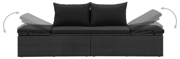 Vidaxl polyrattan napozóágy párnákkal, fekete