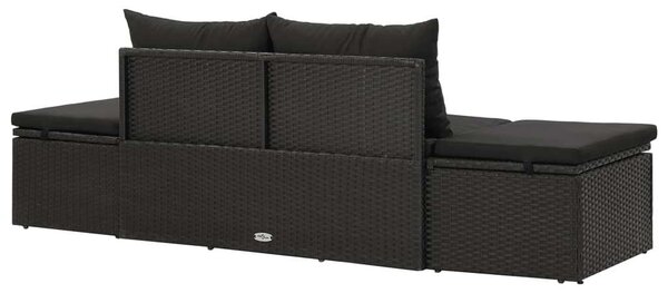 Vidaxl polyrattan napozóágy párnákkal, fekete