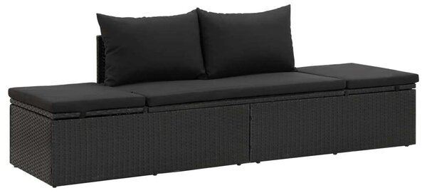 Vidaxl polyrattan napozóágy párnákkal, fekete