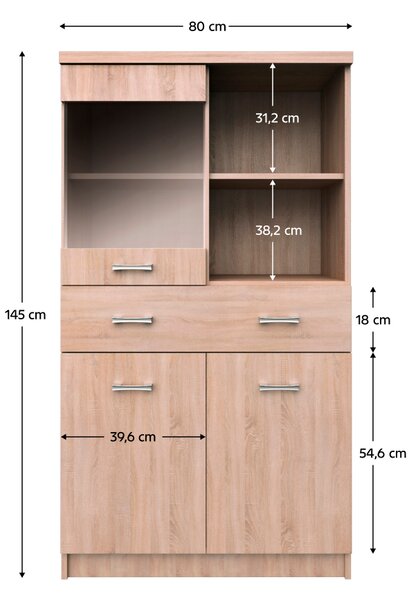 Vitrin 2D1W1S/80, sonoma tölgy, TOPTY TYP 34