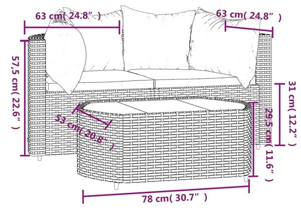 Polyrattan Kerti Ülőgarnitúra - 3 részes - Fekete