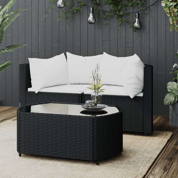 Polyrattan Kerti Ülőgarnitúra - 3 részes - Fekete