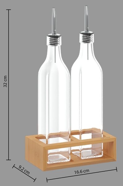 Olaj- és ecettartó üveg bambusz állványon GUSTO, 2x 480 ml