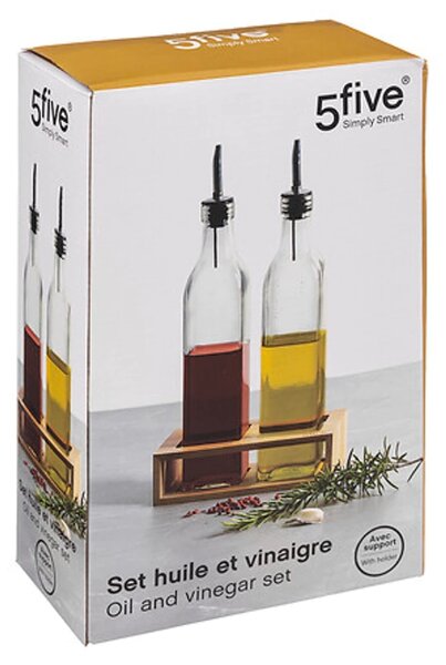 Olaj- és ecettartó üveg bambusz állványon GUSTO, 2x 480 ml