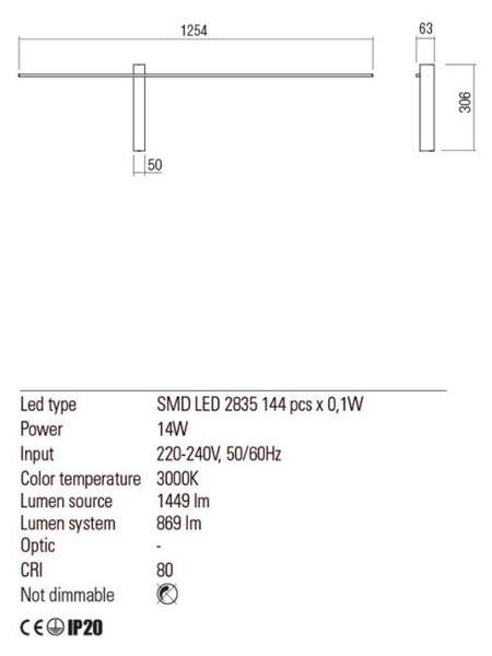 LED falilámpa, TANGENT, fehér, egyes, balos