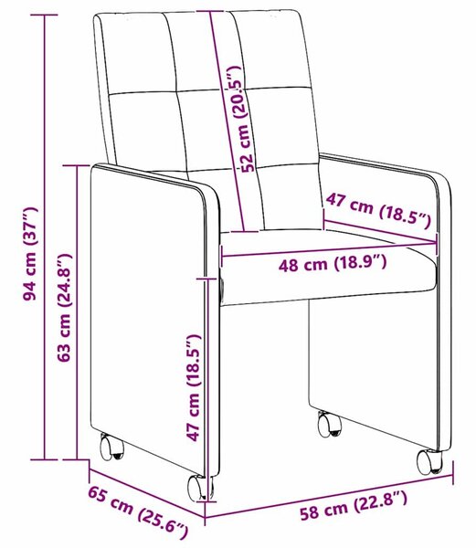 VidaXL Étkező Székek kerekekkel 2 pcs Rózsaszín 58 x 65 x 94 cm szövet