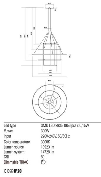 ORBIT LED csillár, 60+100+150+100+60cm, fehér, TRIAC