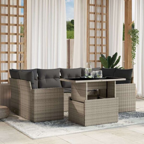 Polyrattan Kerti Ülőgarnitúra - 7 részes - Világosszürke