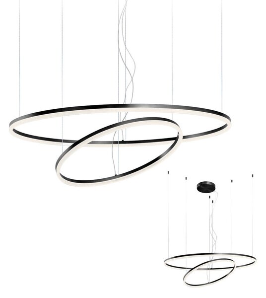 Minimál LED csillár, ORBIT, 100+60cm, fekete-TRIAC