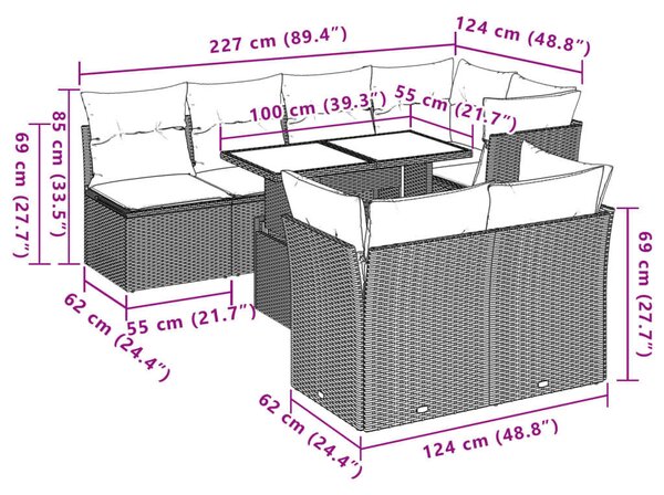 VidaXL Polyrattan Kerti Ülőgarnitúra - 8 részes, Világosszürke