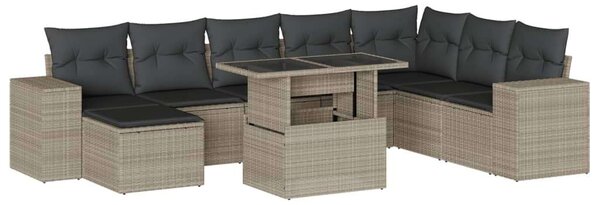 VidaXL Polyrattan Kerti Ülőgarnitúra - 9 részes, Világosszürke