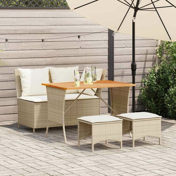 VidaXL 4 részes bézs polyrattan kerti étkezőgarnitúra párnákkal