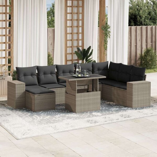 VidaXL Polyrattan Kerti Ülőgarnitúra - 9 részes, Világosszürke