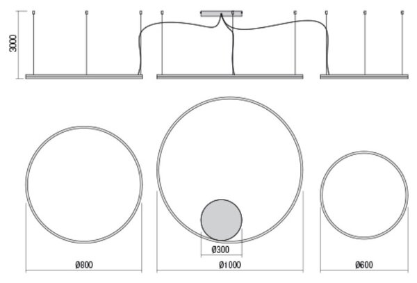 LED csillár 3 bronz színű világító gyűrűvel, ORBIT, TRIAC