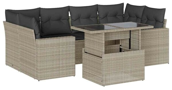 Polyrattan Kerti Ülőgarnitúra - 7 részes - Világosszürke